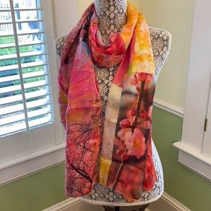 Etcetera Rectangular Silk Scarf Wrap Shawl with Cherry Blossoms and Butterflies